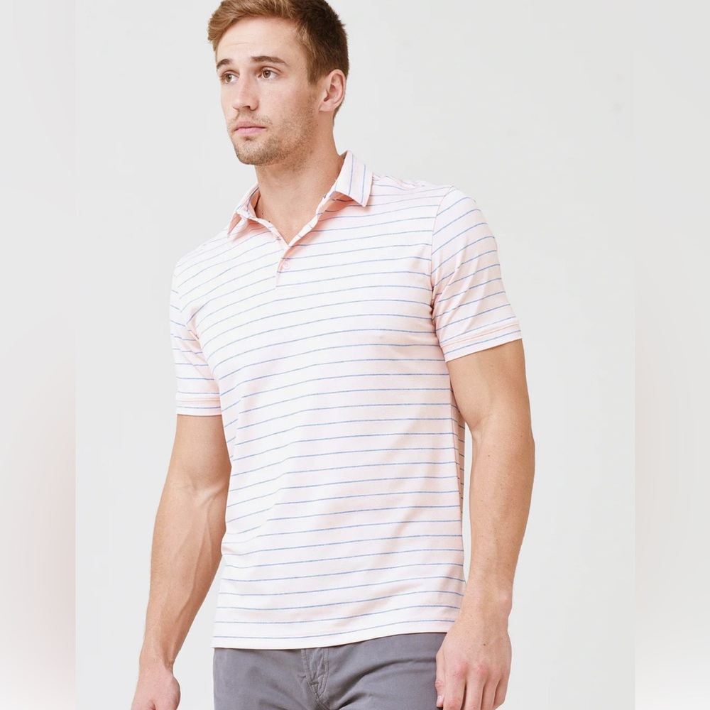 Mizzen+Main Pink and Blue Striped Polo Shirt